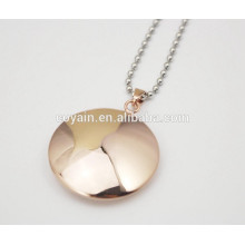 Stainless steel round necklace plated rose gold pendant for women